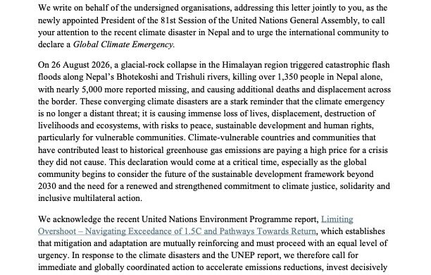 Joint Letter - Global Climate Emergency in Nepal
