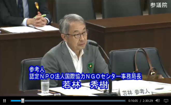 参議院ODA特別委員会で、若林が提言。「NGOを政府の戦略的パートナーに」